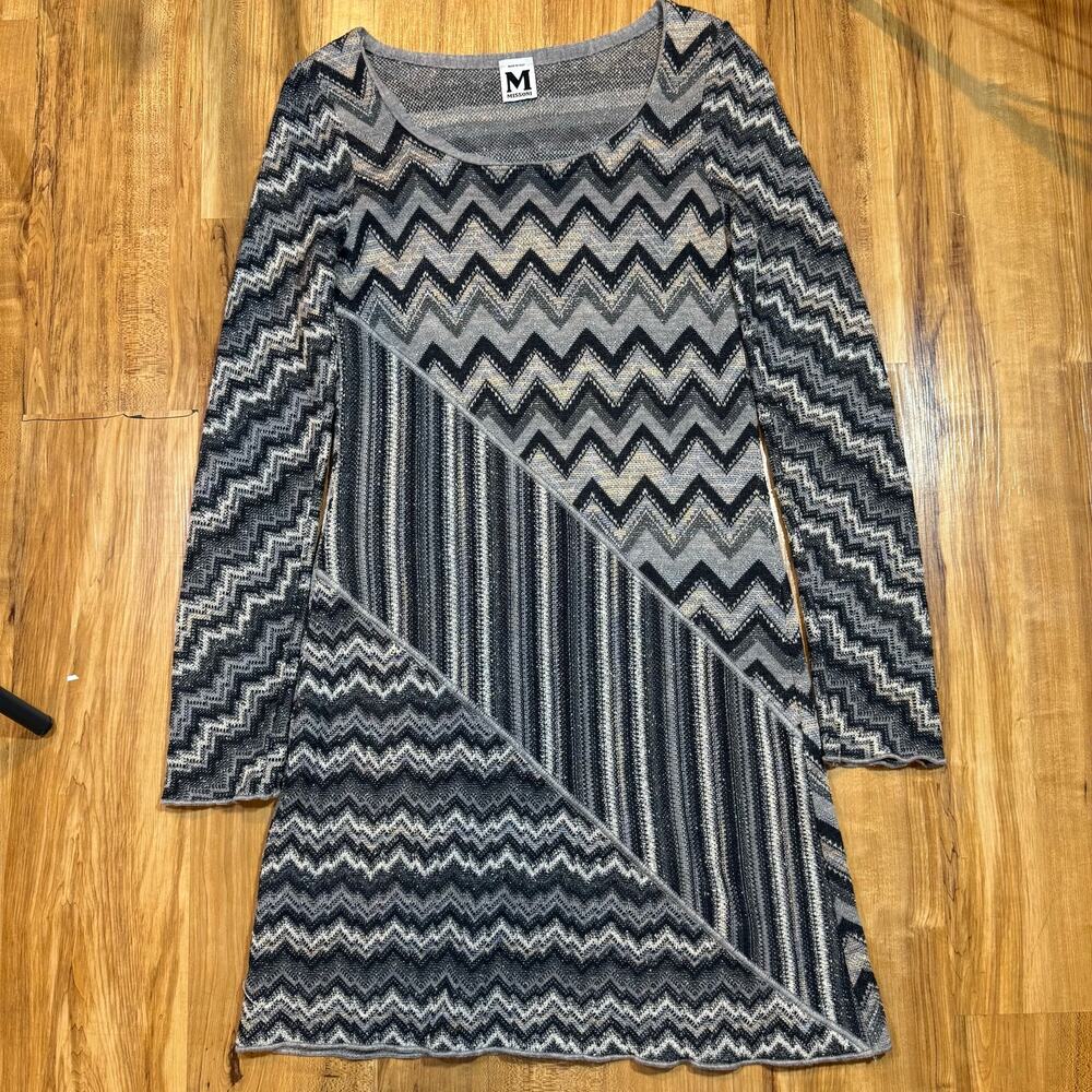 Missoni *flawed Geometric Zig Zag Gray Silver Sparkle Wool Knit Dress 2
